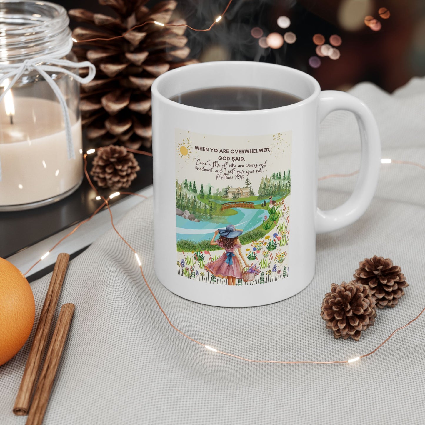 “Come to Me” Faith & Dreaming Nature Mug – Matthew 11:28 Christian Mug