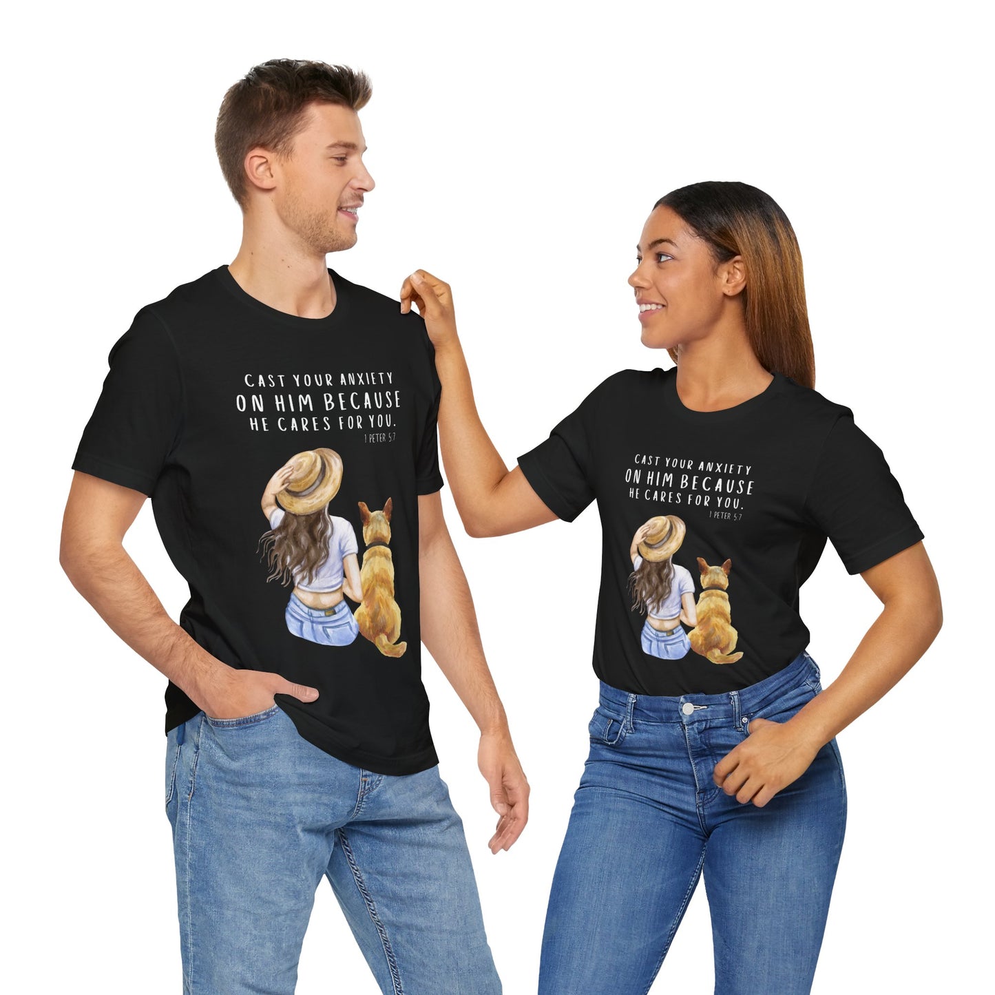Inspirational Faith Tee | Cast Your Anxiety On Him | Unisex Jersey Short Sleeve Shirt