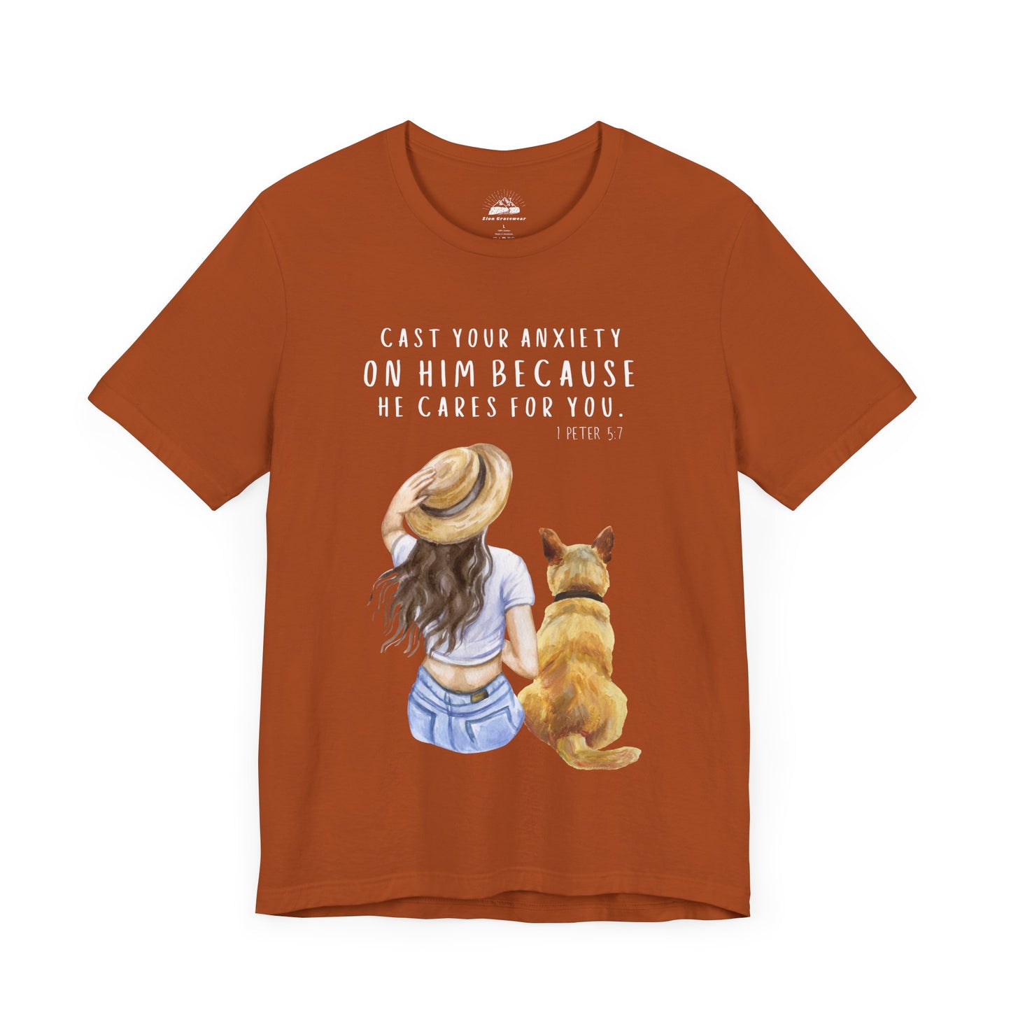 Inspirational Faith Tee | Cast Your Anxiety On Him | Unisex Jersey Short Sleeve Shirt