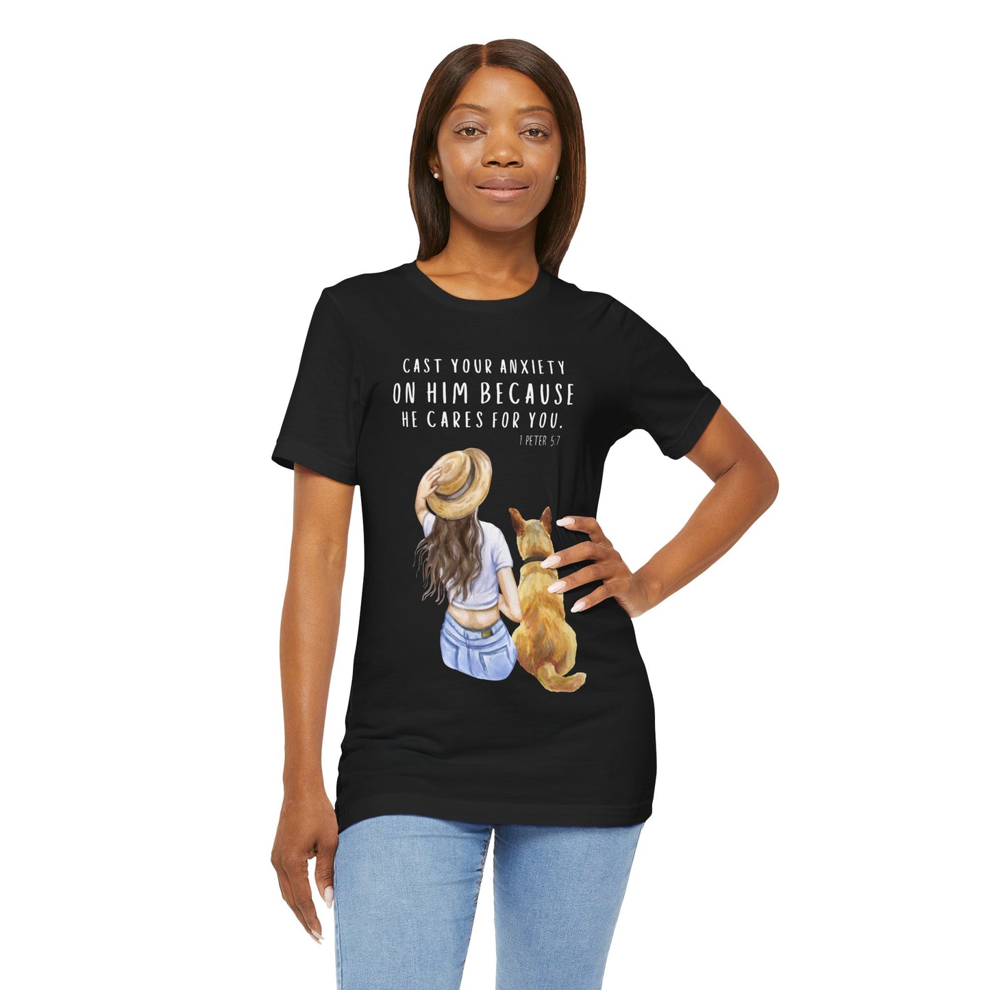 Inspirational Faith Tee | Cast Your Anxiety On Him | Unisex Jersey Short Sleeve Shirt