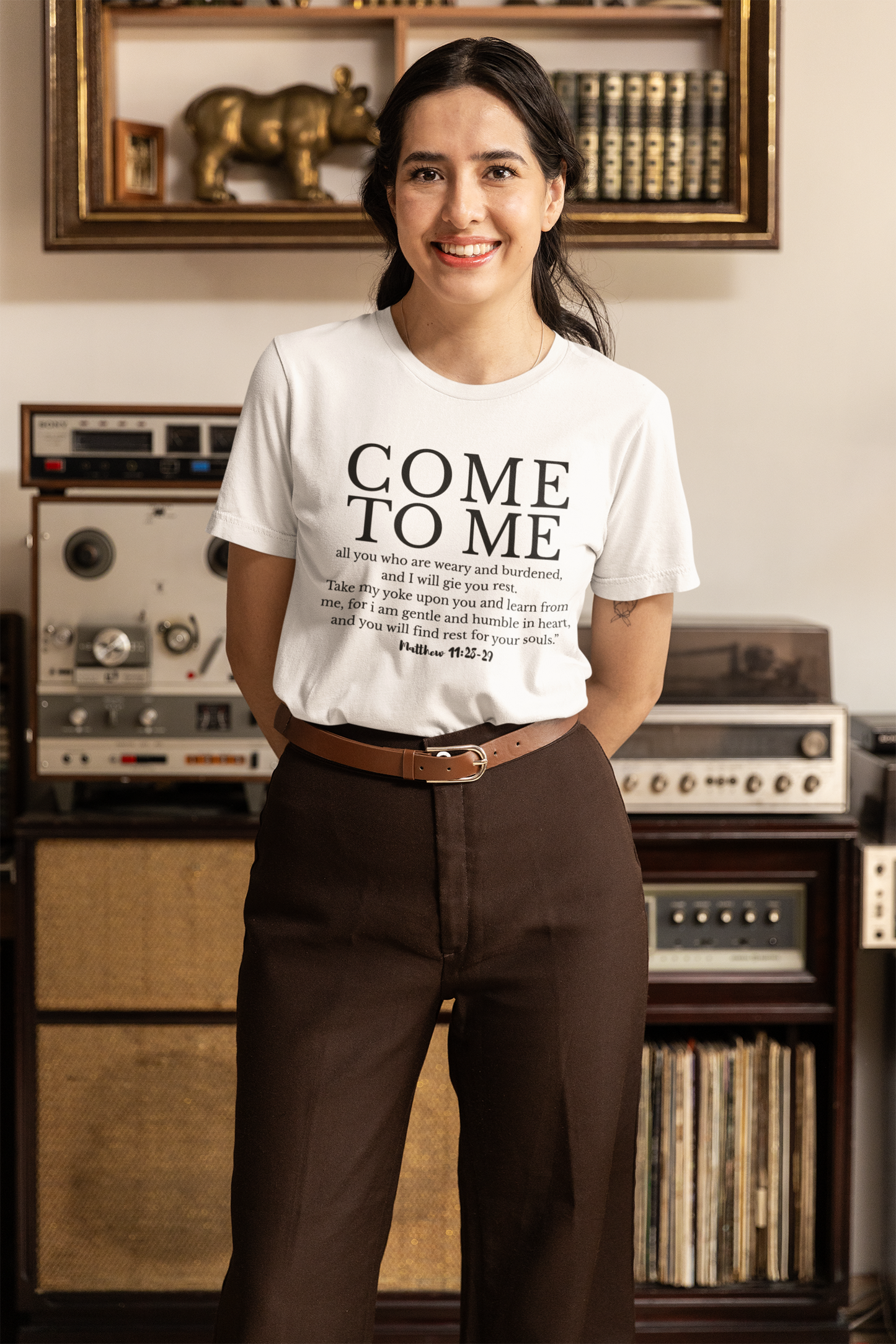 "Come to Me" — Christian Scripture Tee (Matthew 11:28-29)