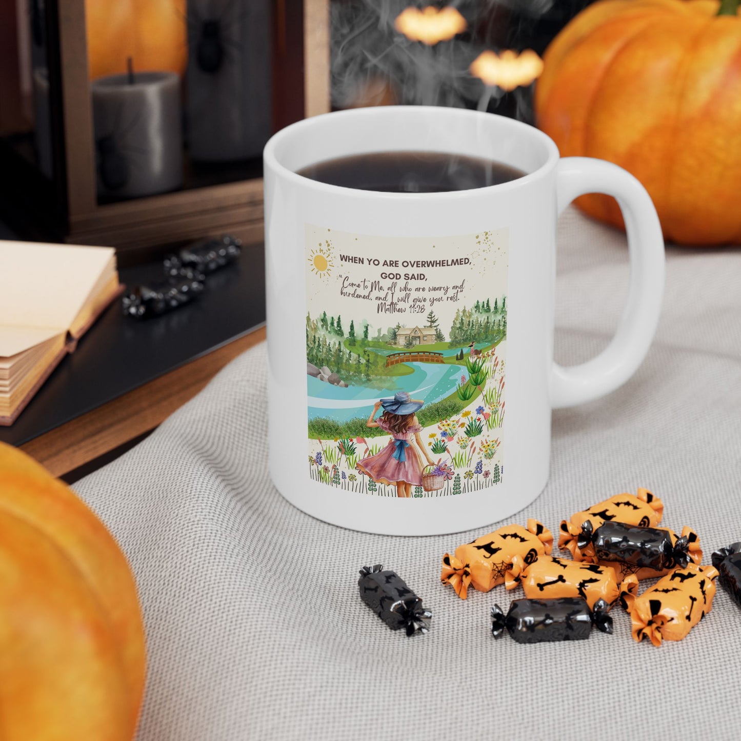 “Come to Me” Faith & Dreaming Nature Mug  – Matthew 11:28 Christian Mug