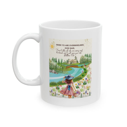 “Come to Me” Faith & Dreaming Nature Mug  – Matthew 11:28 Christian Mug