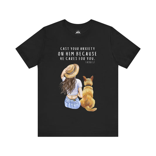 Inspirational Faith Tee | Cast Your Anxiety On Him | Unisex Jersey Short Sleeve Shirt