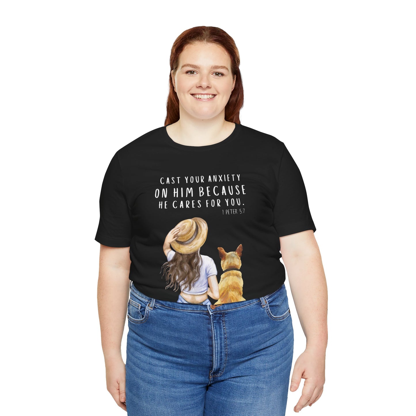 Inspirational Faith Tee | Cast Your Anxiety On Him | Unisex Jersey Short Sleeve Shirt